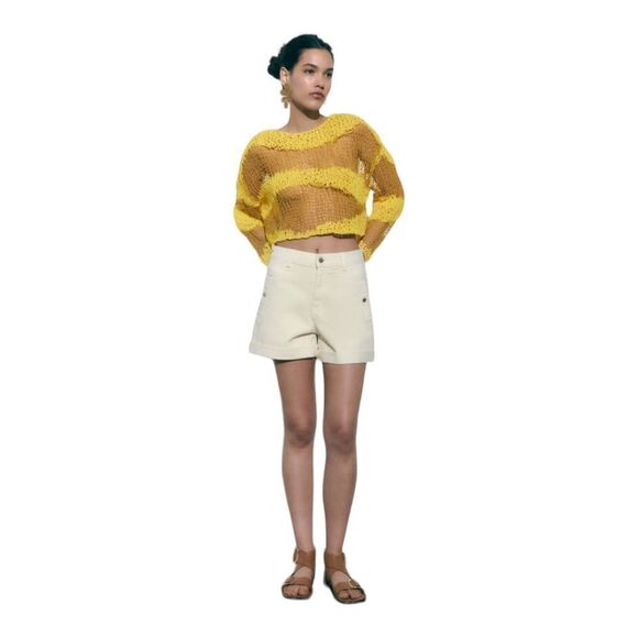 ZARA | Ecru | CUFFED HEM SHORTS Z1975 - Picture 4 of 7